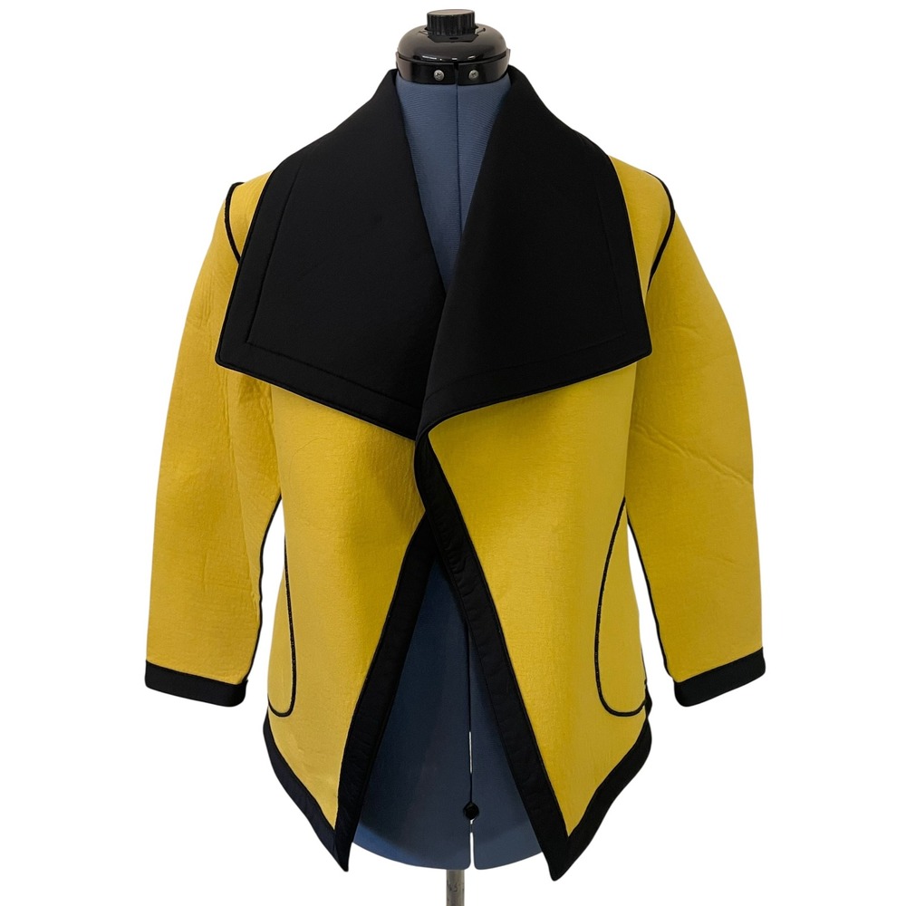 IC Connie K Yellow Black Colorblock Open Front Aymm Jacket Artsy Work Neoprene S